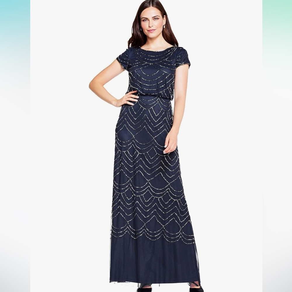 Adrianna Papell Women's Short Sleeve Blouson Beaded Gown